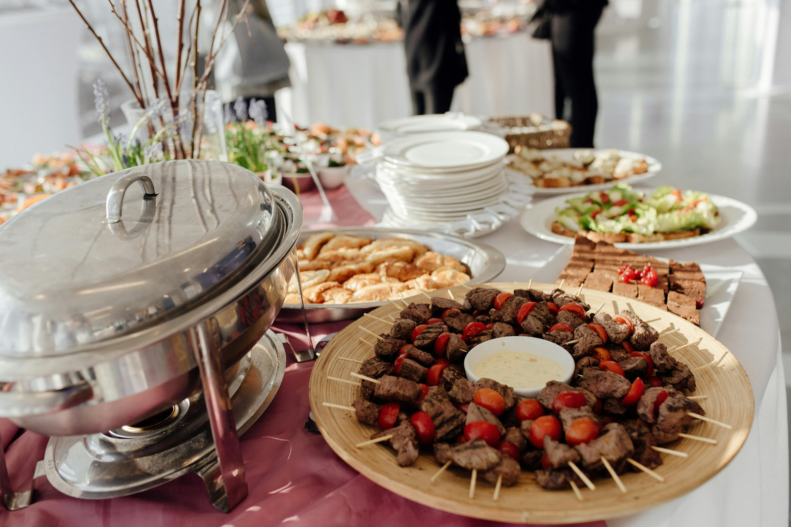 A catering buffet set for an event